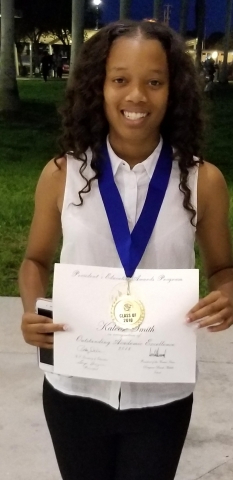 Pompano Beach Middle School 2018 8th Grade Awards Ceremony

Kaleese (Granddaughter of Alex and Gloria Blanding-Smith and daughter of Damar and Cathy Smith) displaying her Gold Presidential Awards for Academic Excellence with a 3.75 GPA.

Will attend N