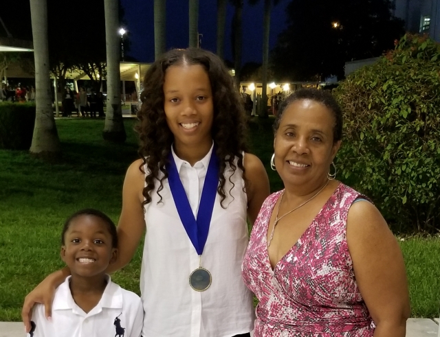 Noah, Kaleese and Gloria Blanding-Smith @ Pompano Beach Middle School 2018 8th Grade Awards Ceremony
